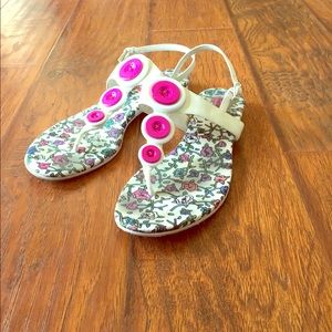 Betsey Johnson Pink & White Button Trim Sandals