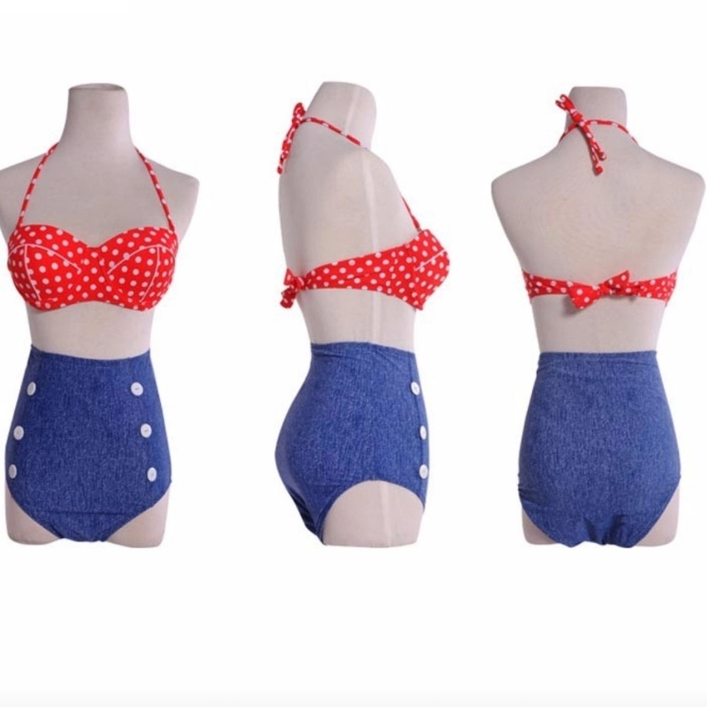 👙 Two piece swimsuit retro style high waisted - Picture 5 of 7