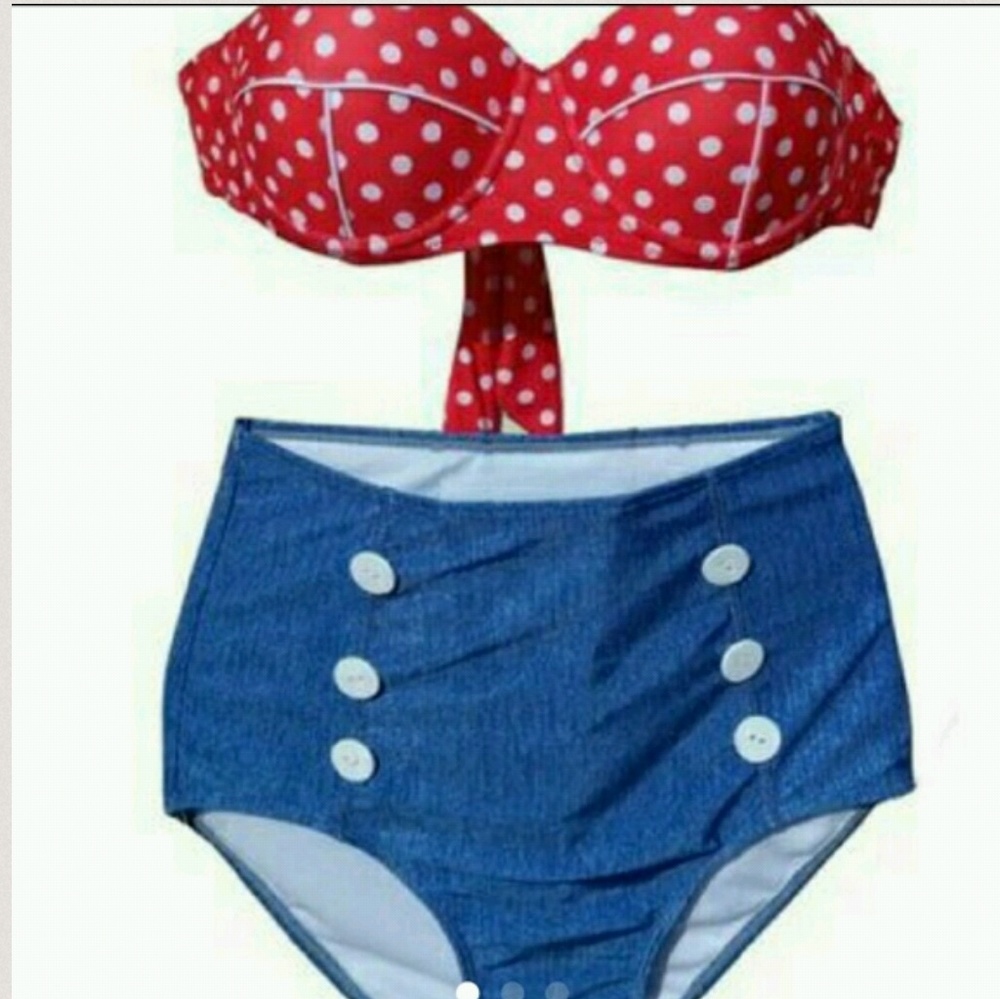 👙 Two piece swimsuit retro style high waisted - Picture 6 of 7