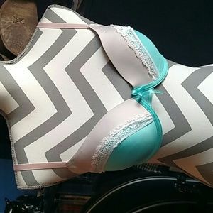 Teal and white bra