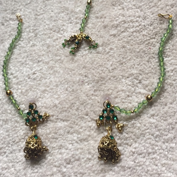 Green Indian earring mantika set