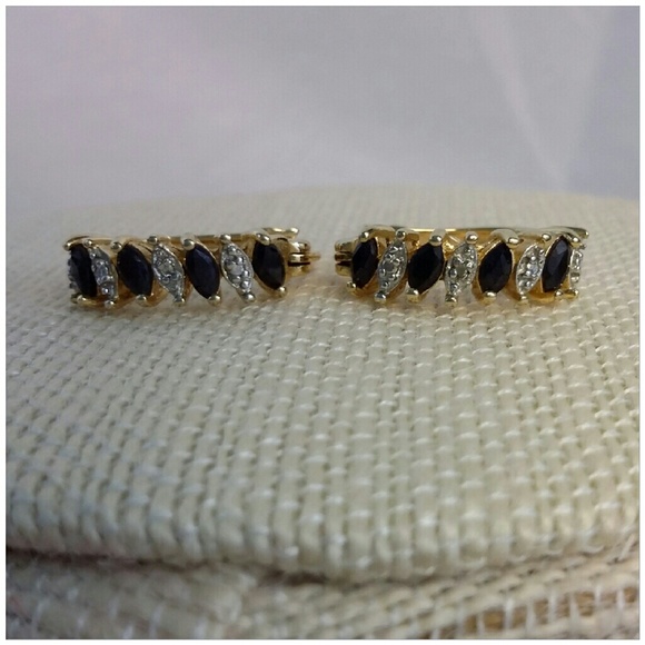 Jewelry - FINAL SALE! Black Onyx and Diamonds Hoop Earrings