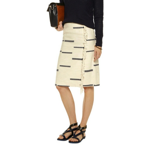 Tory Burch canvas fringe wrap skirt