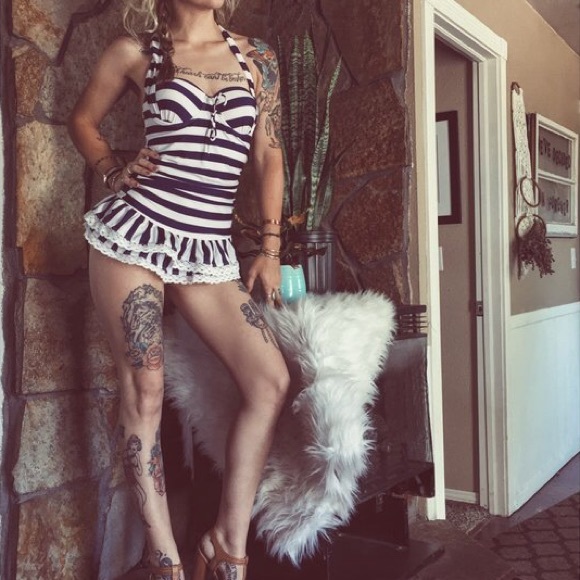 Striped halter top swimsuit