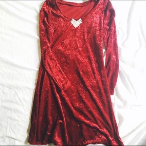 Vintage Red Crushed Velvet Witch-Baby Mini-Dress