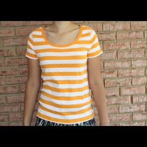 Orange and White Short Sleeve Striped Top!
