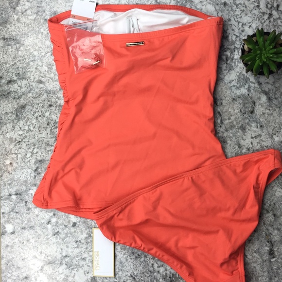 Michael Kors coral orange bandeau tankini swimsuit - Picture 3 of 4