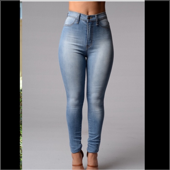 Light wash high waist jeans