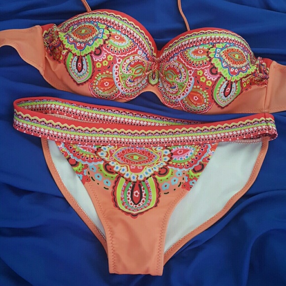 Boho Coral Paisley Bikini Swimsuit
