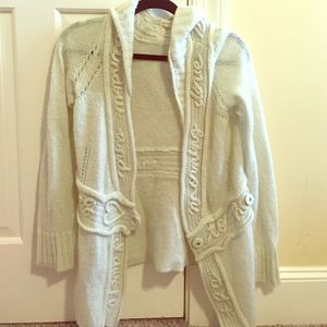 Light green wool cardigan with hood