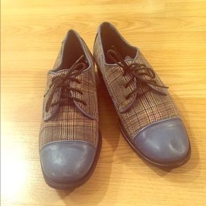 Anthropologie Blue Plaid Oxford Shoes