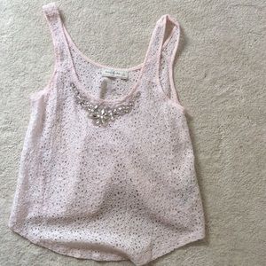 Abercrombie and Fitch White Lace Jeweled Tank Top