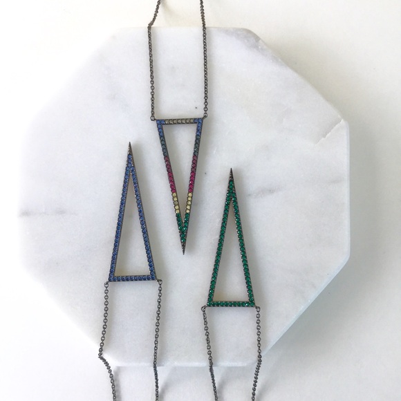 Nadri Green /Hematite Triangle Pendant Necklace