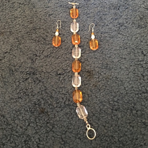 Orange and clear bracelet and earring set