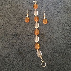 Orange and clear bracelet and earring set