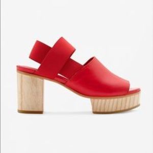 COS red wood heel sandals
