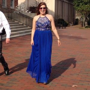 Bedazzled Full Length Blue Prom Dress