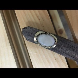 Silver plated white stone adjustable ring