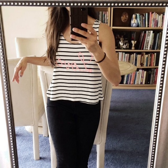 🚫SOLD🚫 Black White Stripe Pink LOVE Slouchy Tank - Picture 4 of 4