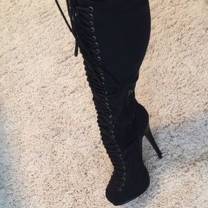 Black lace up boot heels