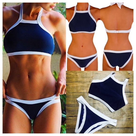 Navy and white two-piece bathing suit - Picture 3 of 3