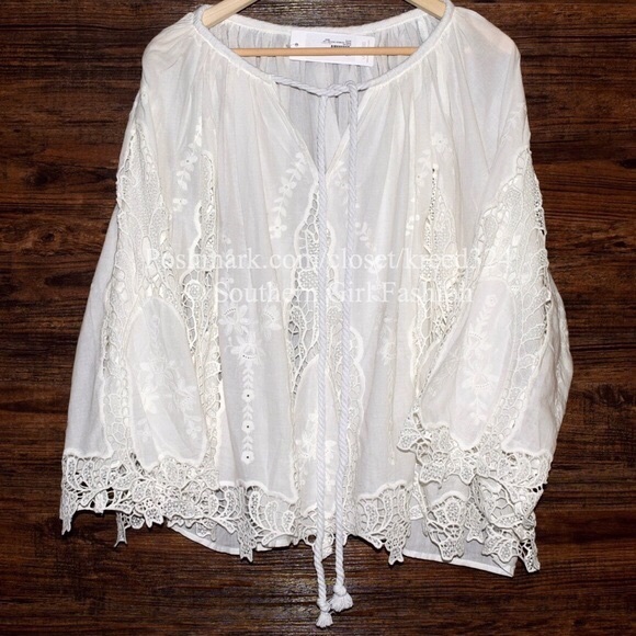 BOHEMIAN TUNIC Vintage Embroidered Oversize Eyelet - Picture 2 of 4