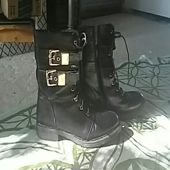 Gold buckle boots