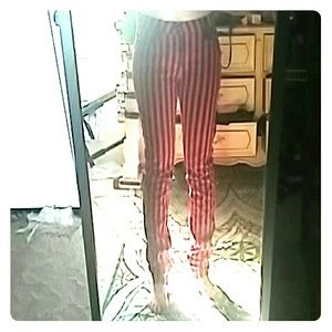 Red and black striped skinny jeans