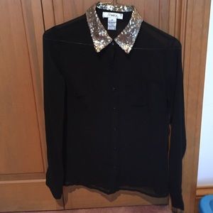 Black button down with sequin collar