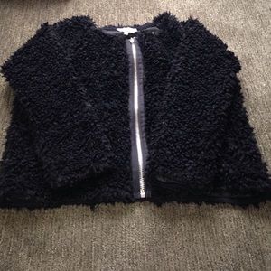 Oversized crop black fur jacket