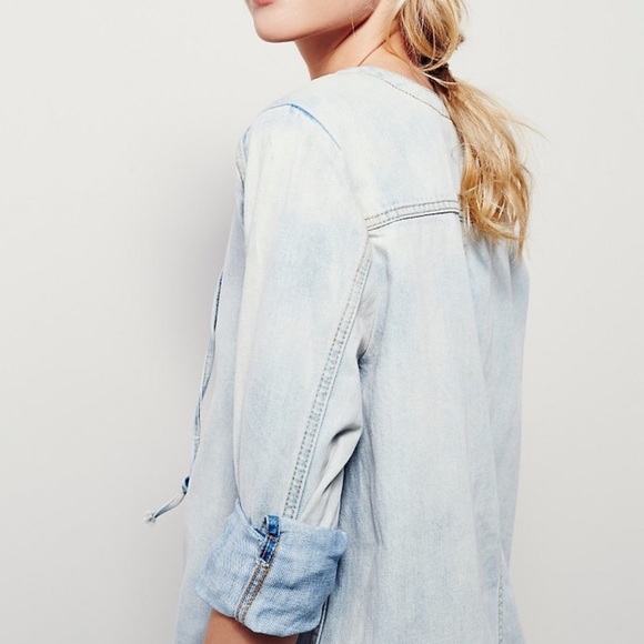 Free People lace up denim tunic mini dress - Picture 2 of 4