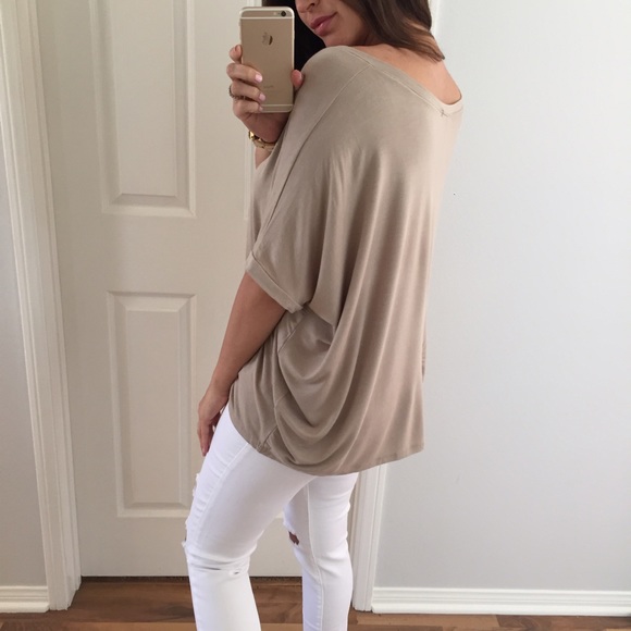 SOLD OUT • Taupe Jersey Knit V-Neck Top - Picture 3 of 4