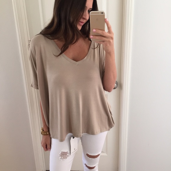 SOLD OUT • Taupe Jersey Knit V-Neck Top - Picture 4 of 4