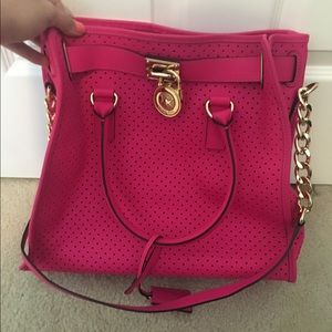 Michael Kors Neon Pink Leather Hamilton Bag