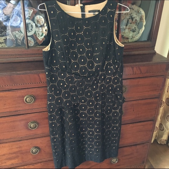 David Meister black eyelet dress nude underlay.