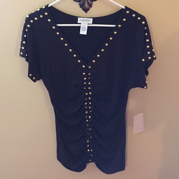 Black short sleeve studded shirt