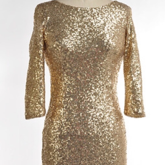 Red Clover Dresses & Skirts - Last one! Gold Sequin 3/4 Sleeve Mini Dress