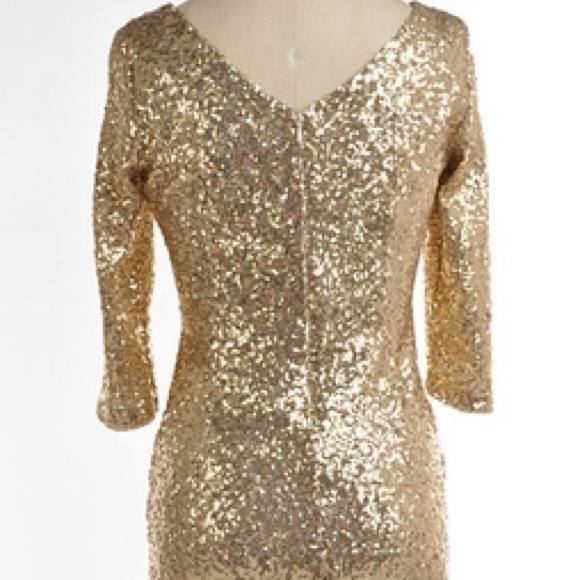 Last one! Gold Sequin 3/4 Sleeve Mini Dress - Picture 3 of 3