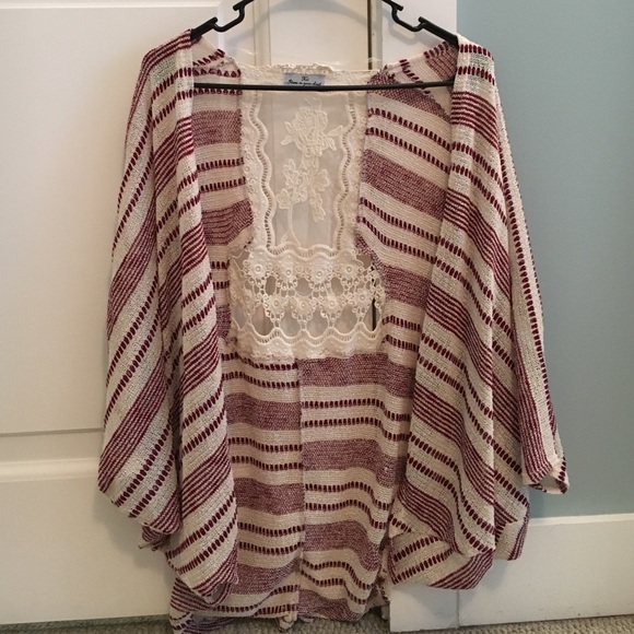 maroon and cream lace cardigan