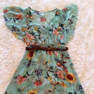 Floral Forever 21 Dress w/ Matching Slip & Belt