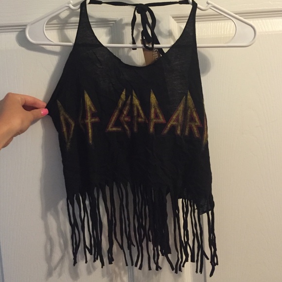 DEF LEPPARD TOPSHOP halter tank fringe crop top !