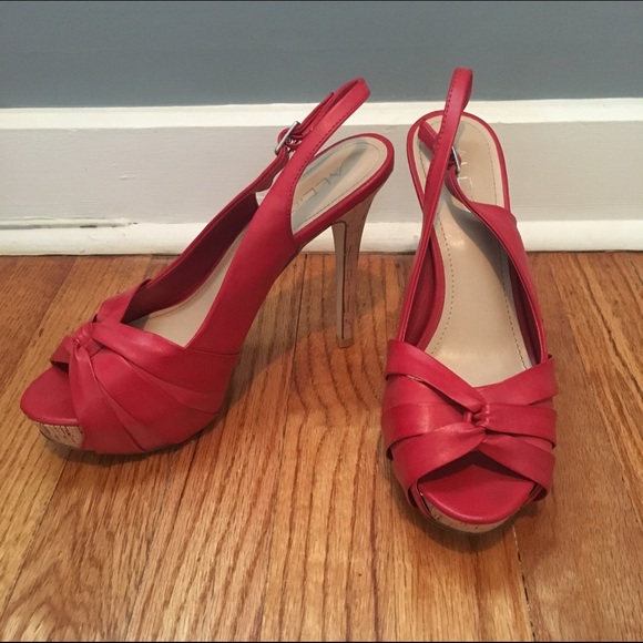 Red Peep Toe Heels - Picture 2 of 3