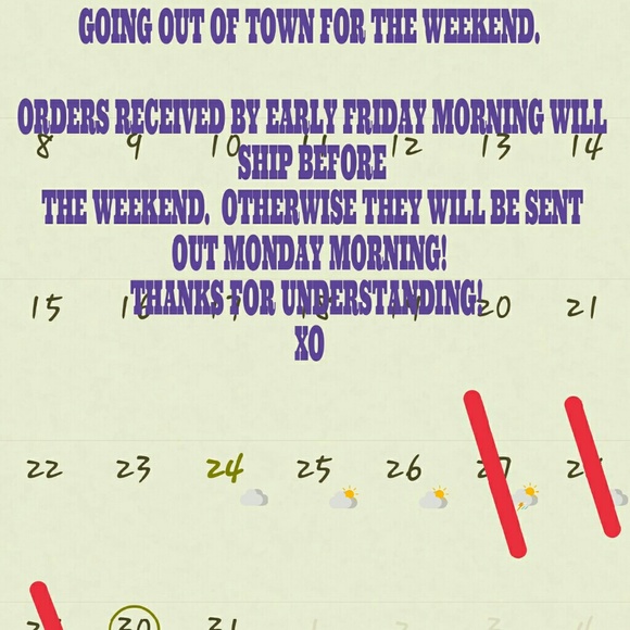 I'll be away Friday afternoon til Monday morning.