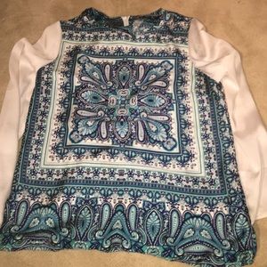 Long sleeve blue print top
