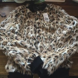 Faux Leopard Fur Bomber Jacket Size Medium