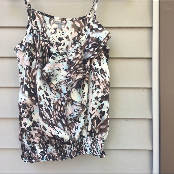 Front ruffle strap top- colorful brown - Picture 2 of 3