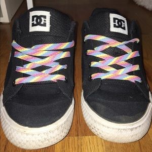 Black DC shoes with rainbow laces