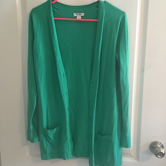 Long green Old Navy button down cardigan