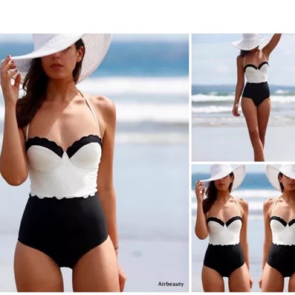 One piece black and white padded push-up