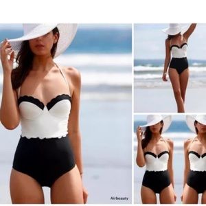 One piece black and white padded push-up
